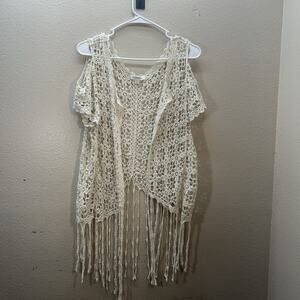 RoomMates Vest SZ XL Beige Tan Boho Festival Sheer Kimono Duster Cover Up Fairy
